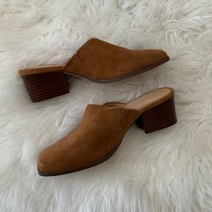 EUC Anthropologie suede mules